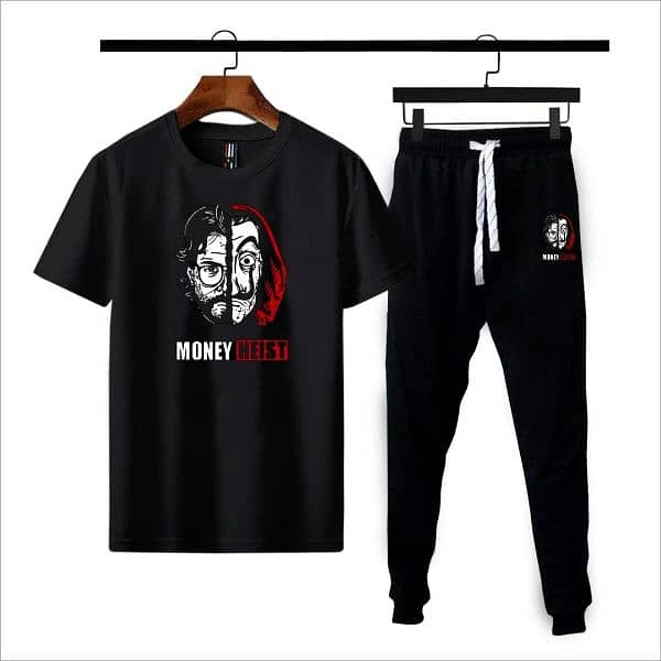 2 Pcs Men's Cotton Jersey Printed Track Suit | Money Heist Printed 0