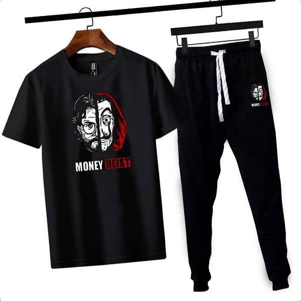 2 Pcs Men's Cotton Jersey Printed Track Suit | Money Heist Printed 2