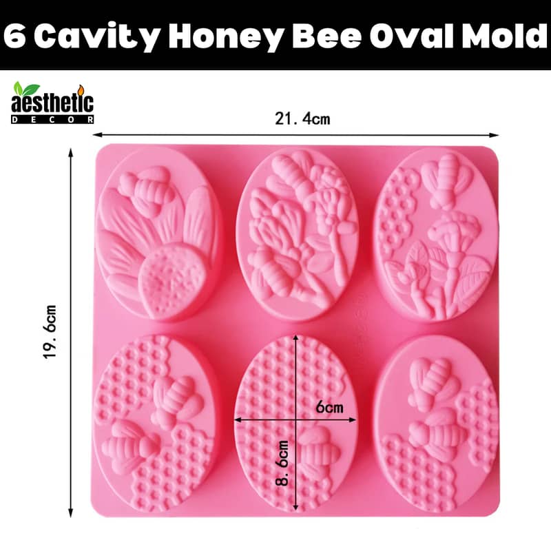 6 Cavity Honey Bee Oval Shape Silicone Soap Mold - AestheticDecor. PK 0