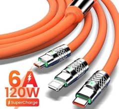 3 in 1 Mobile Charging Cable Orange Fast charging