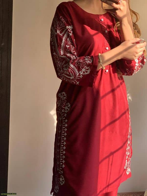 2 Pcs women's stitched Linen embroidered suit 2