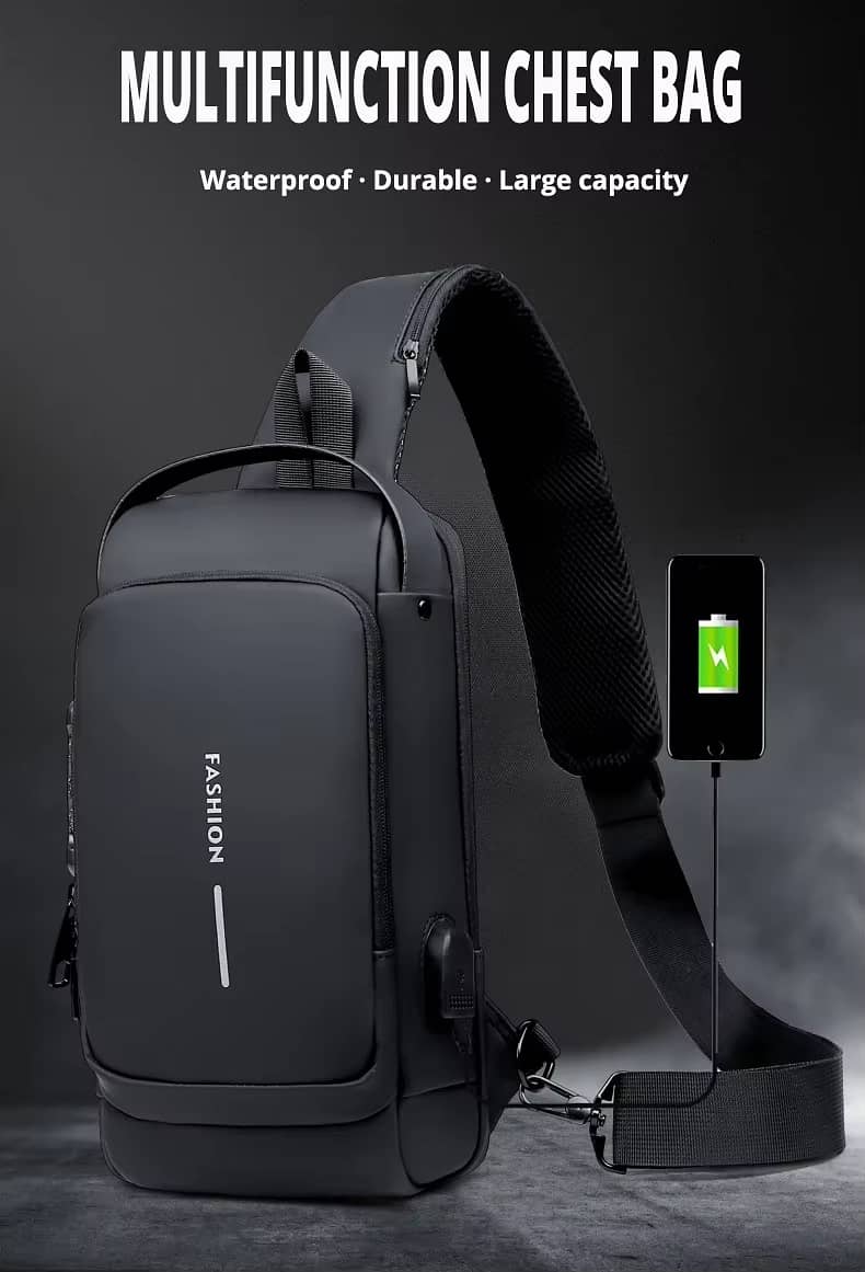 Anti-theft Travel Bag Male USB Charging Chest Bag Pack Multifunction 3