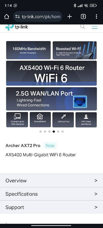 TP-Link Archer AX72 AX5400 Dual-Band Gigabit Wi-Fi 6 Router 6