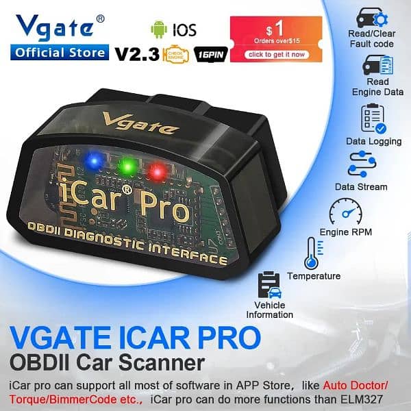 Vgate iCar2 obd2 Bluetooth WIFI Car Scanner Tool ELM327 V2.2 for 0