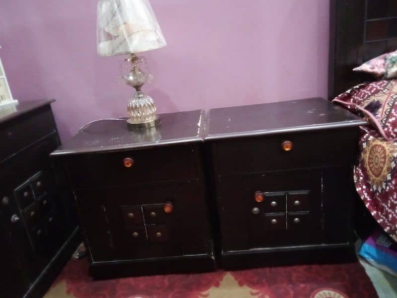 2 bedroom chairs, Dressing table with mirror, 2 bed side tables 1