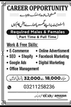 Need male and female staff for office work