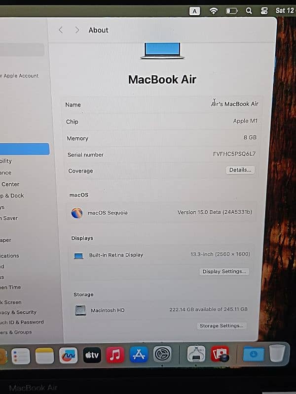 BRAND NEW CONDITION MACBOOK AIR M1 2020 8GB RAM 256GB SSD 41 CYCLE USE 3