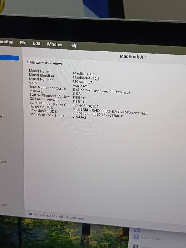 BRAND NEW CONDITION MACBOOK AIR M1 2020 8GB RAM 256GB SSD 41 CYCLE USE 6