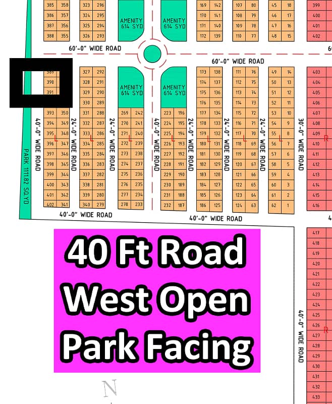 Plot # 391 (40 Feet Road + West Open + Park Facing) North Town Residency Phase 1 2