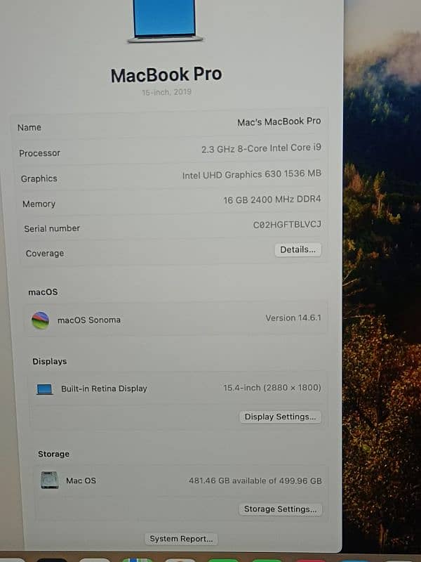 MACBOOK PRO 2019 15 INCH TOUCHBAR CORE I9 8 CORE 16GB RAM 512GB SSD 1