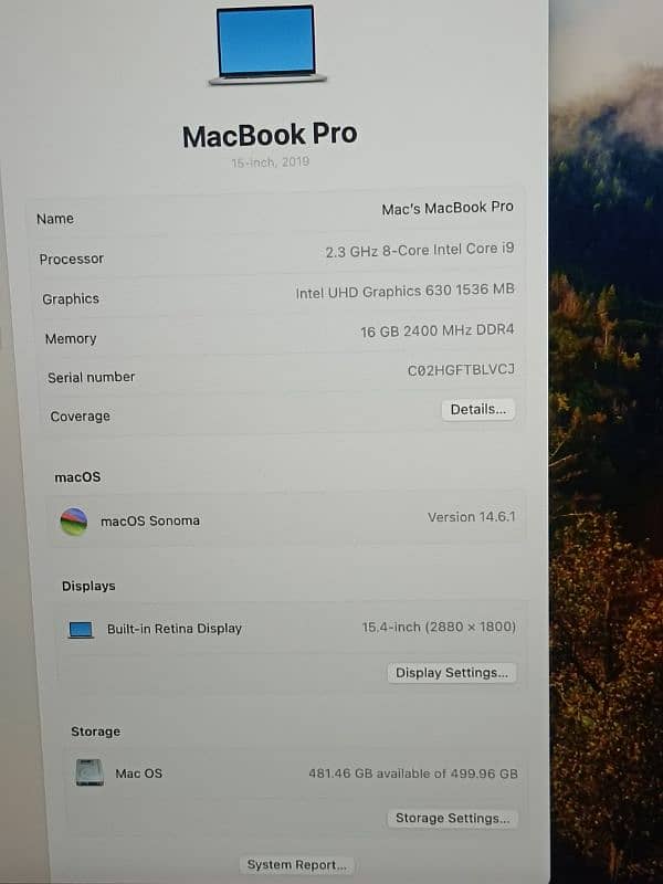 MACBOOK PRO 2019 15 INCH TOUCHBAR CORE I9 8 CORE 16GB RAM 512GB SSD 2