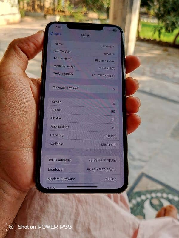 iphone Xs Smax 256Gb water Pack white Colour 85 battery health 5