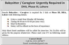 Babysitter / Caregiver Urgently Required