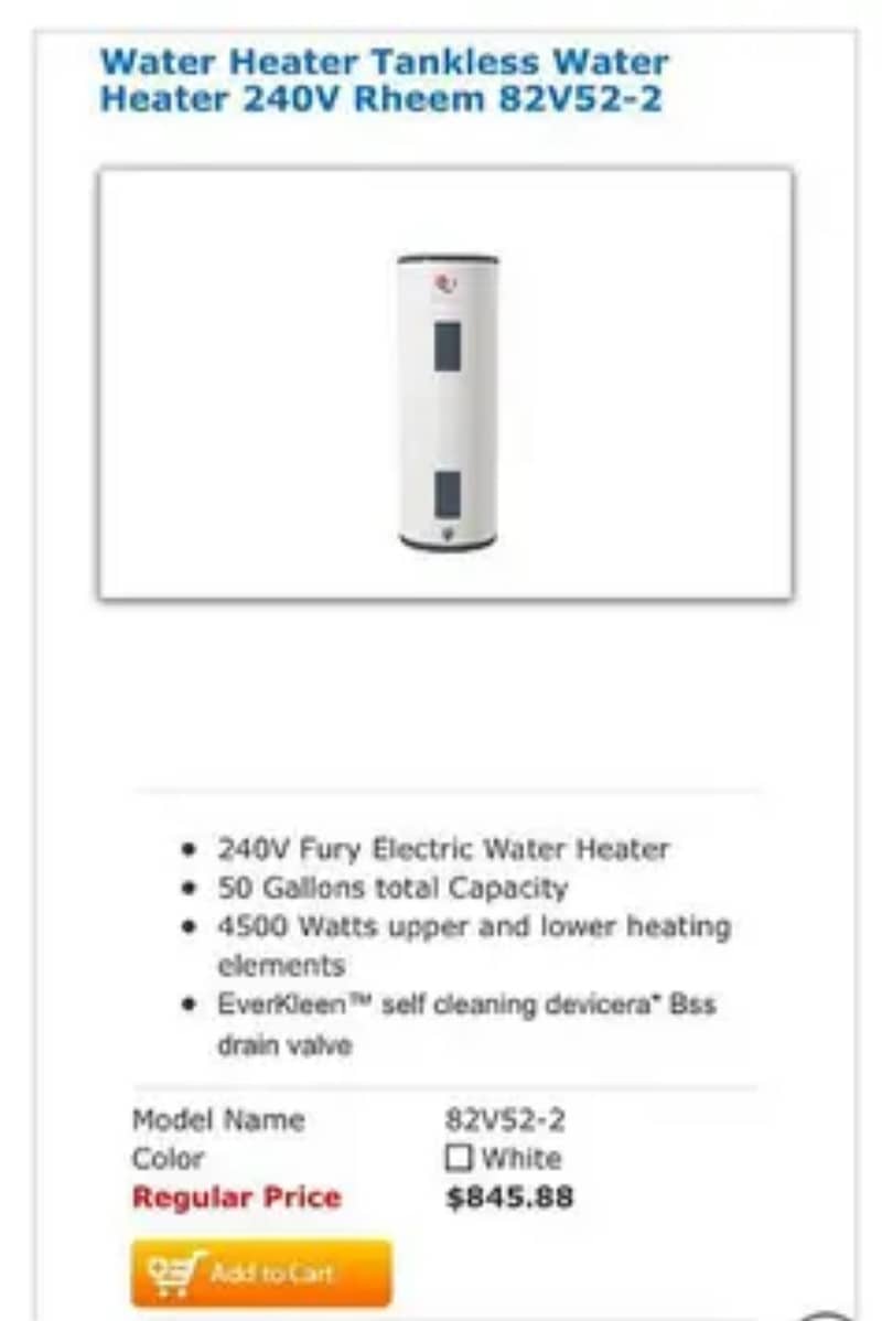 240 Fury Electric Water Heater 2