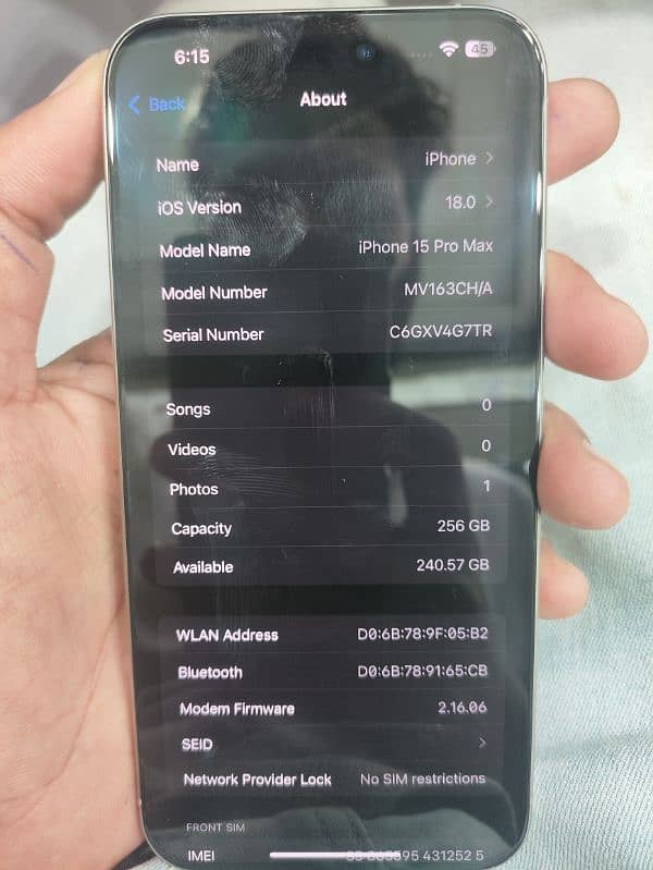 i phone 15 pro max 256 gb 100 battery health 5