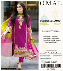 3 Pcs women's unstitched lawn suit 0