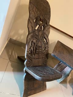 African Hand Crafted Wooden Engraved Table Chair