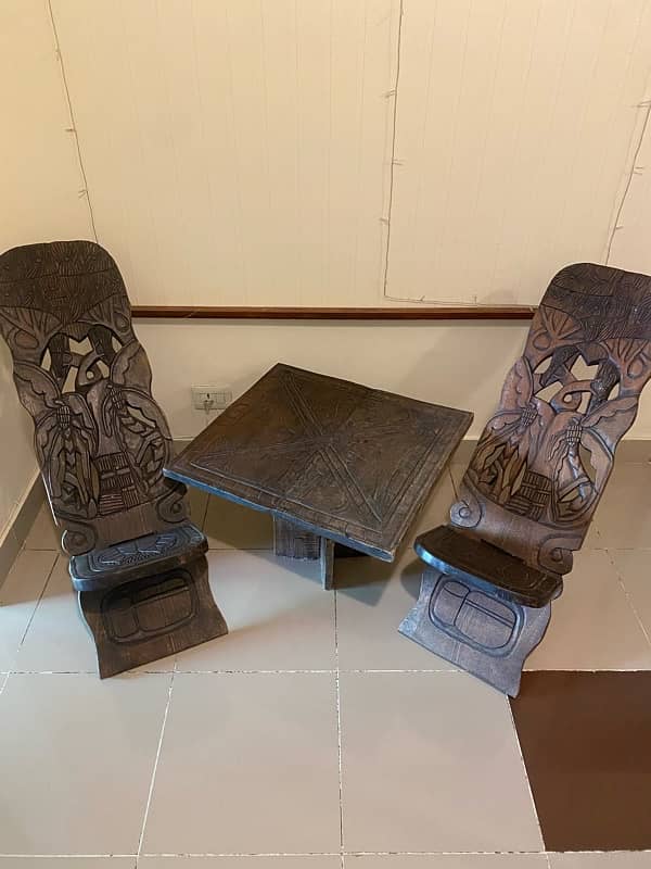 African Hand Crafted Wooden Engraved Table Chair 1