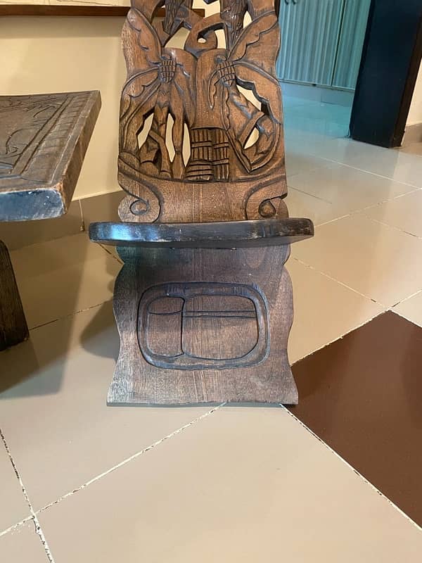 African Hand Crafted Wooden Engraved Table Chair 3