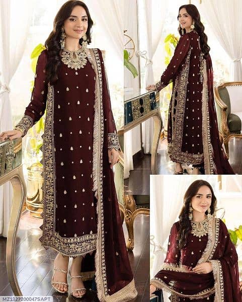 women 3 piece stitched crinkle chiffon suit 0