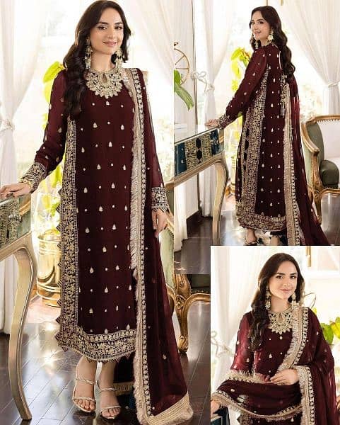 women 3 piece stitched crinkle chiffon suit 1