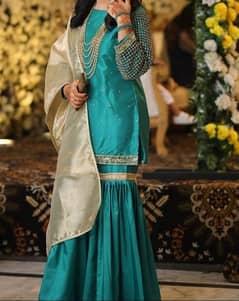 Green Raw silk Embroidered Gharara