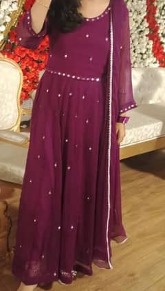 Purple Chiffon Mirror Embellished Maxi