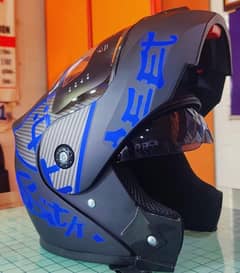 flipup dark blue helmet .