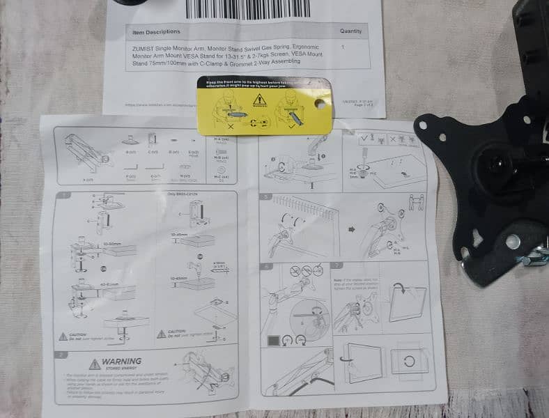 Box pack ZUMIST Single Monitor Arm, Monitor Stand with Gas Spring 12