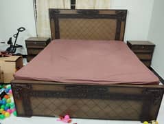 Double Bed with Mattress, and 2 Side Tables