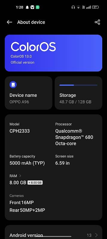 OPPO a96 8+8/128 4