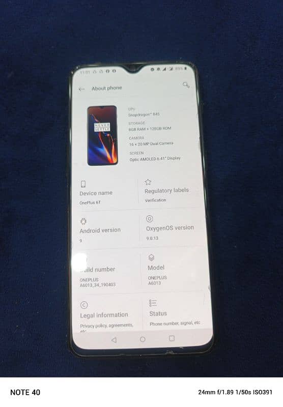 oneplus 6 t 8GB RAM 256 GB memory 03024170624 2