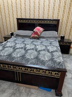 pure wooden bed with mattress available at reasonable price