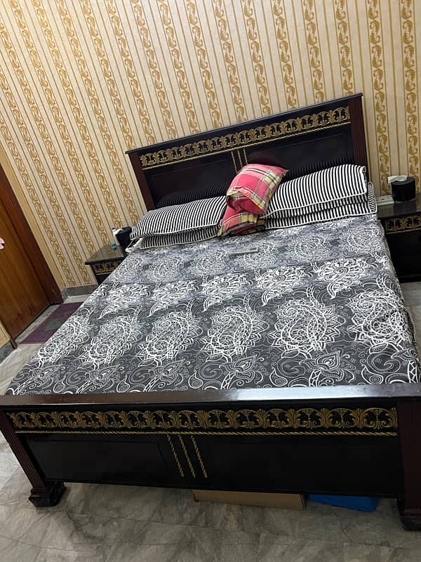 pure wooden bed with mattress available at reasonable price 4