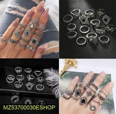 Silver and Black Rings Set Pack of 15 0