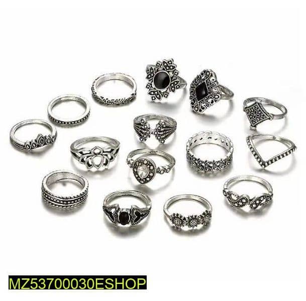 Silver and Black Rings Set Pack of 15 1