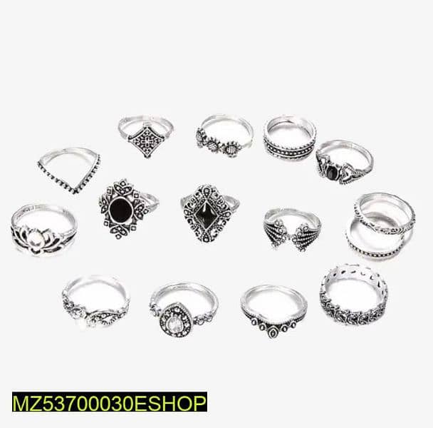 Silver and Black Rings Set Pack of 15 4