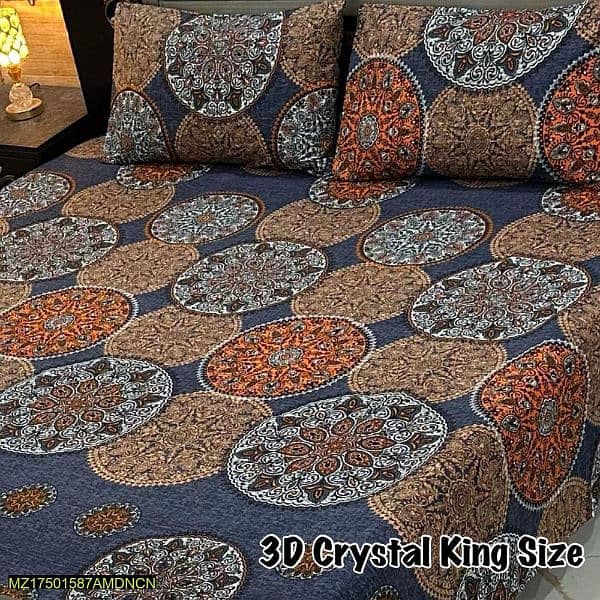 3pcs crystal cotton printed double bedsheet 0