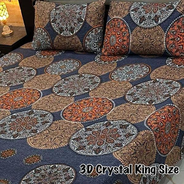 3pcs crystal cotton printed double bedsheet 1