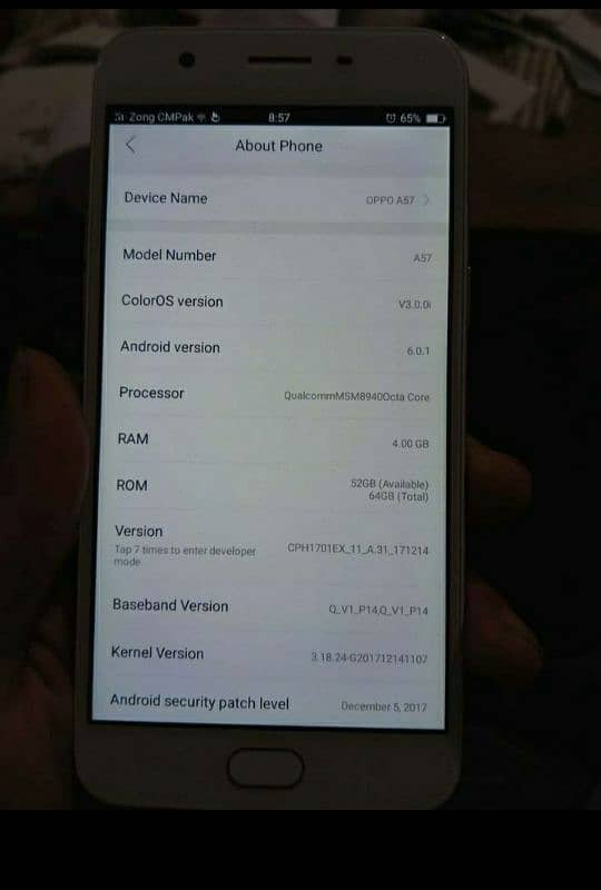 Oppo A57 4/64 box PTA approved delivery all Pakistan 1