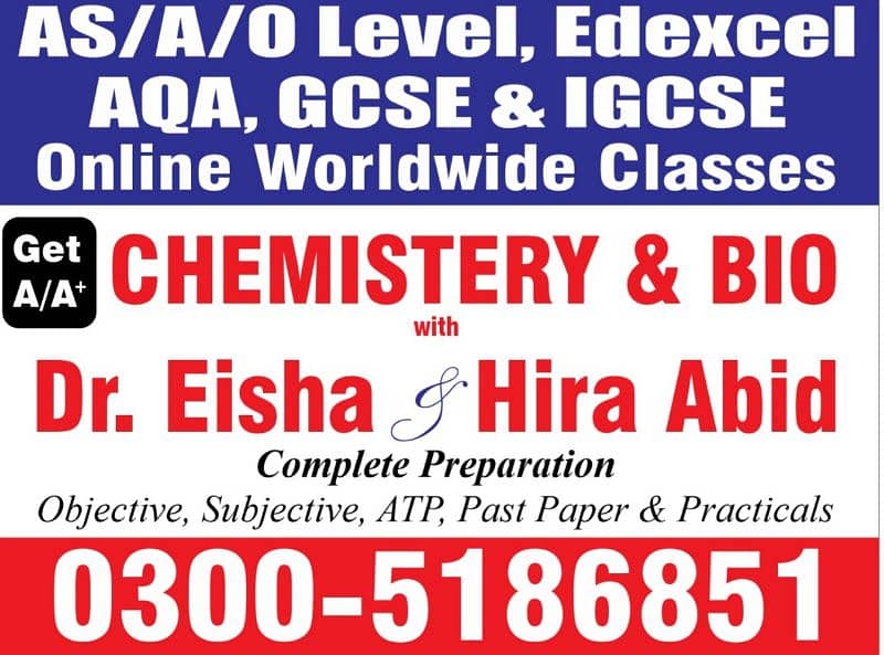 Online Chemistry classes A/O level Cambridge & Edexcel GCE,GCSE,IGCSeE 0