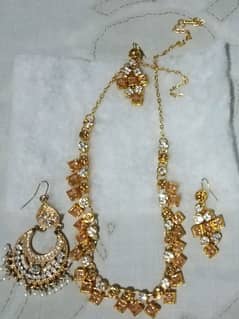 Golden Necklace with Gold, Silver Ear rings