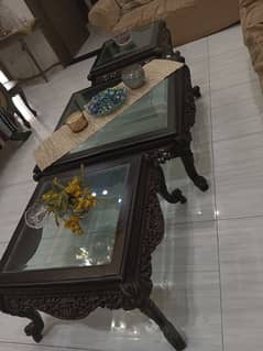 pure wood solid center table with cut glass