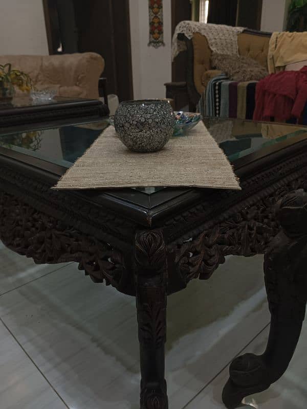 pure wood solid center table with cut glass 2