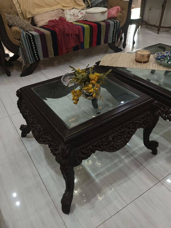 pure wood solid center table with cut glass 3