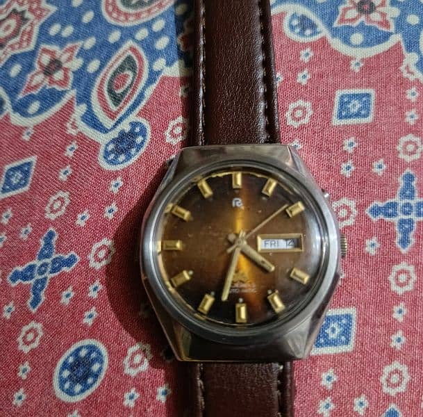 RARE VINTAGE BROWN DIAL 38MM RICOH JAPAN 21J MENS AUTOMATIC WRISTWATCH 1