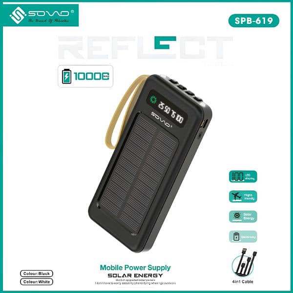 SOVO SPB-619 Reflect 10000mAh LED Display Solar Power Bank 1