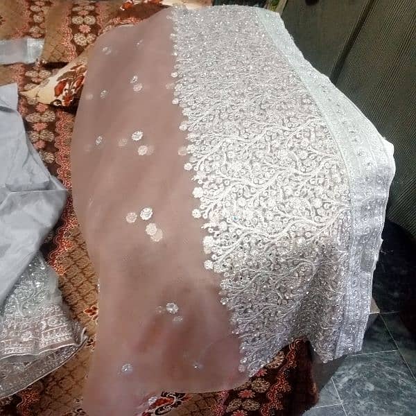 bridal maxi walima silver and pink colour 0