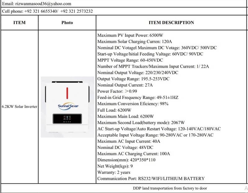 6.2KW Hybrid Solar Inverter, Dual Output (Along with WIFI Advise) 1