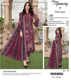 3 Pcs Women's Unstitched Lawn Embroidered Suit